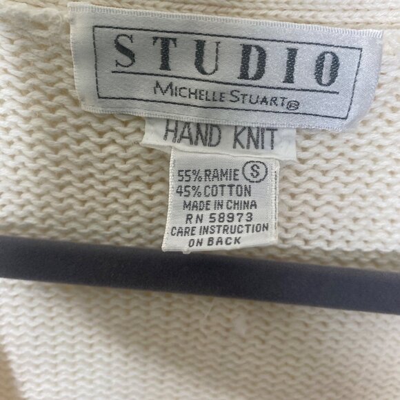 Vintage Studio Michelle Stuart Hand Knit Floral Cardigan Sweater S White Multico - Picture 2 of 13